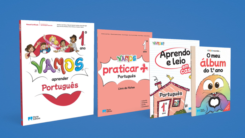 Capa de Língua Portuguesa — Vamos 1.º ano + Fichas + Caderno de Estudo em Casa